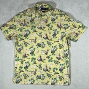 Polo Ralph Lauren Medium Custom Fit Pocket T Polo Yellow Tropical Print Shirt